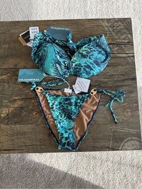 Teal Animal-Print Push-Up Bikini